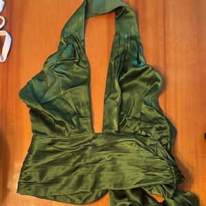 100% Silk Green Halter Top
